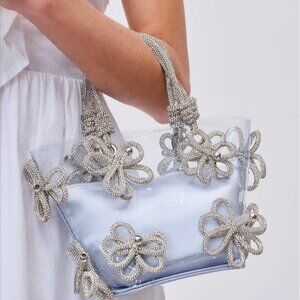 Women Clear PVC Rhinestone Handbag PVC Tote Bag Crystal Floral Evening Bag